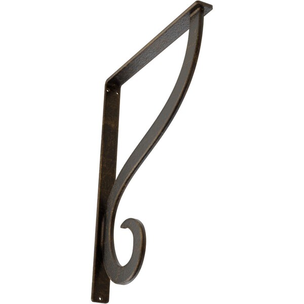 Ekena Millwork Ashford Single, Wrought Iron Bracket, (Single center brace), Antiqued Brass 1 1/2"W x 12"D x 15"H BKTM01X12X15SASABS - main